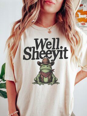 NEW Funny Well Sheeyit Cowboy Frog Graphic Tee Short Sleeve T-Shirt for Women